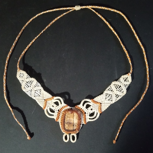 Cream Tan Macrame Jasper Necklace - Picture 5 of 5